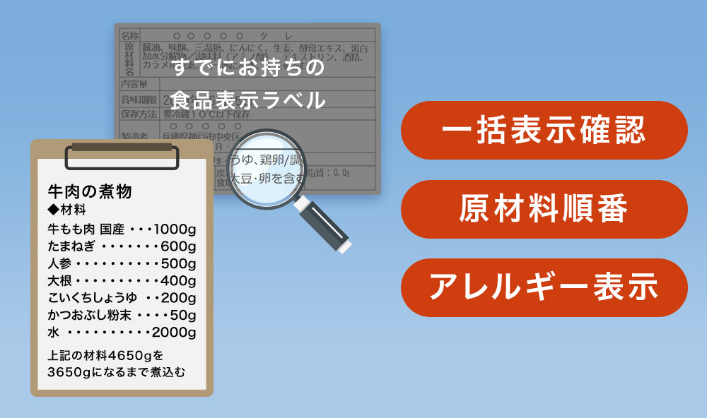すでにお持ちの食品表示ラベル 一括表示確認 原材料順番 アレルギー表示